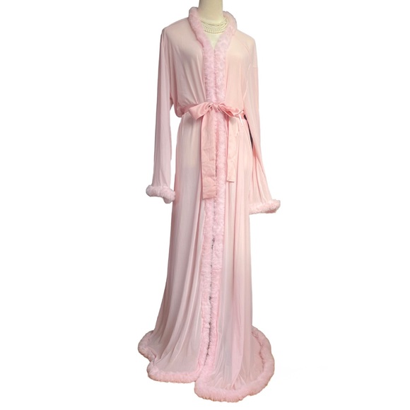 Other - Plus Faux Fur Trim Pink Mesh Kimono Robe Sz 2X 3X